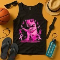 Breast Cancer Awareness Wear Pink Trex Dinosaur Tank Top thumb 4