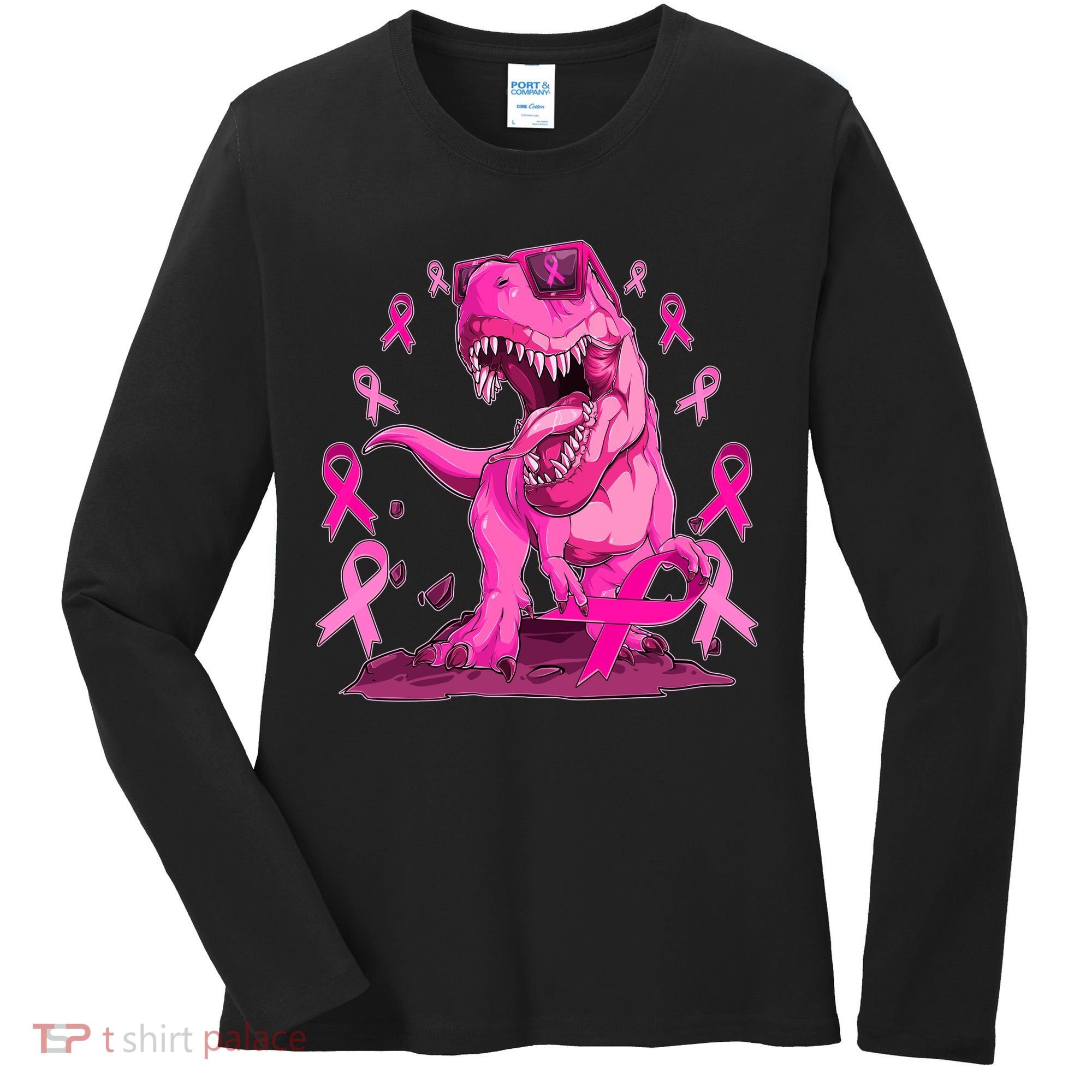 Breast Cancer Awareness Wear Pink Trex Dinosaur Women's Long Sleeve Shirt