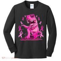 Breast Cancer Awareness Wear Pink Trex Dinosaur Kids Long Sleeve Shirt thumb 0