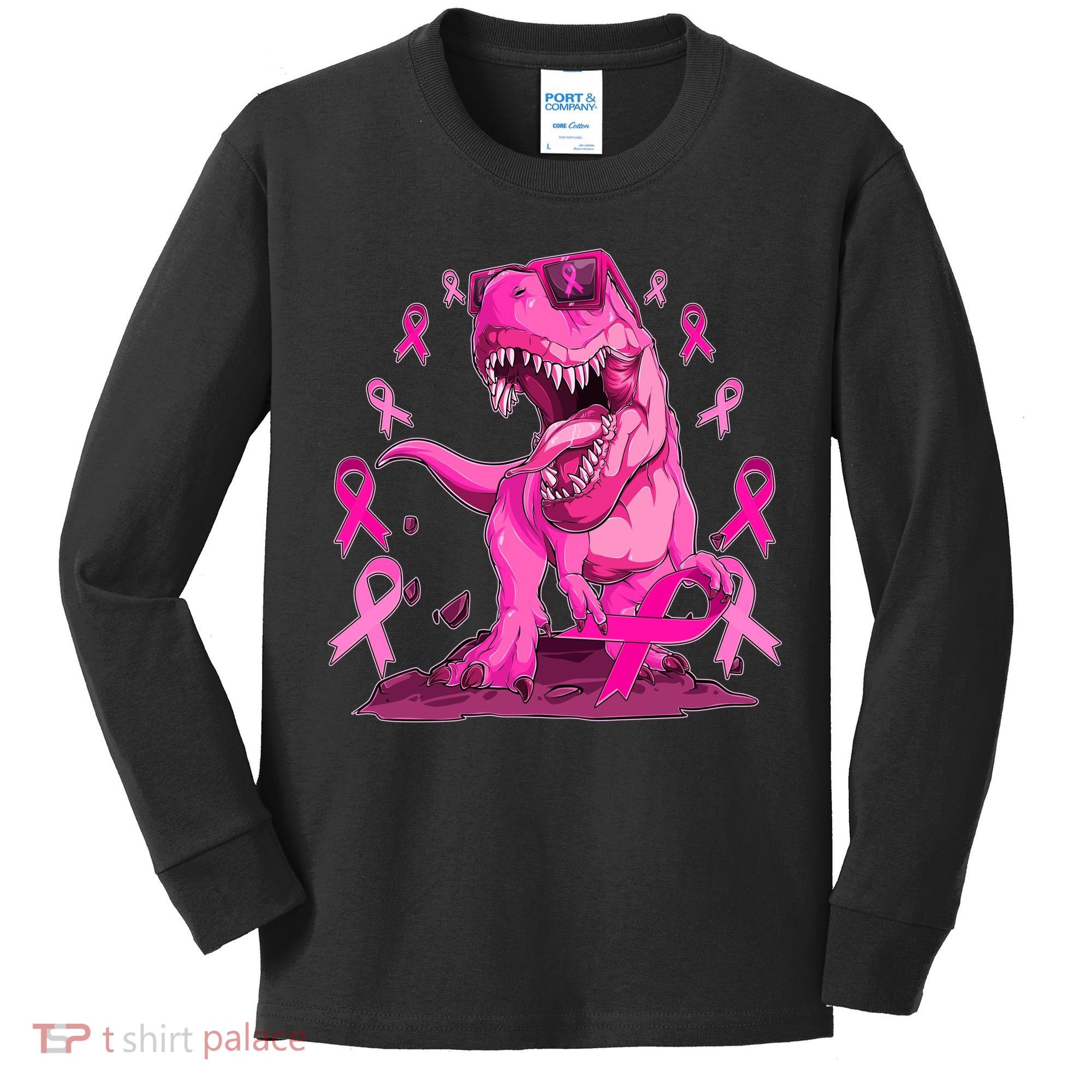 Breast Cancer Awareness Wear Pink Trex Dinosaur Kids Long Sleeve Shirt