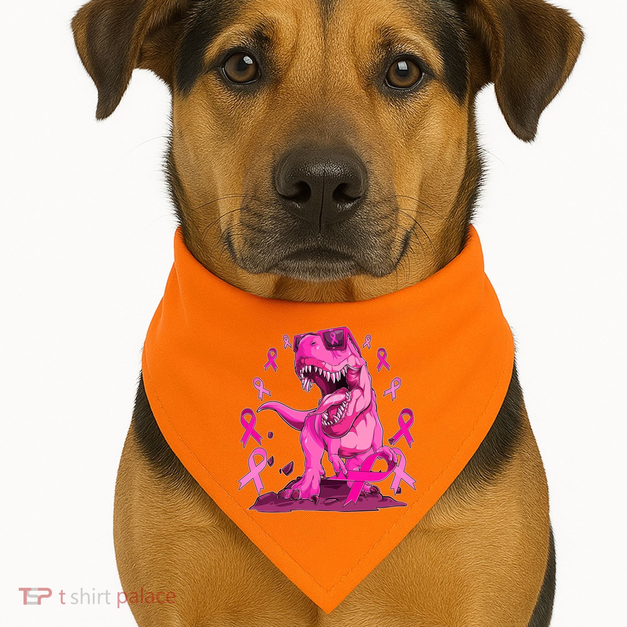 Breast Cancer Awareness Wear Pink Trex Dinosaur USA-Made Doggie Bandana