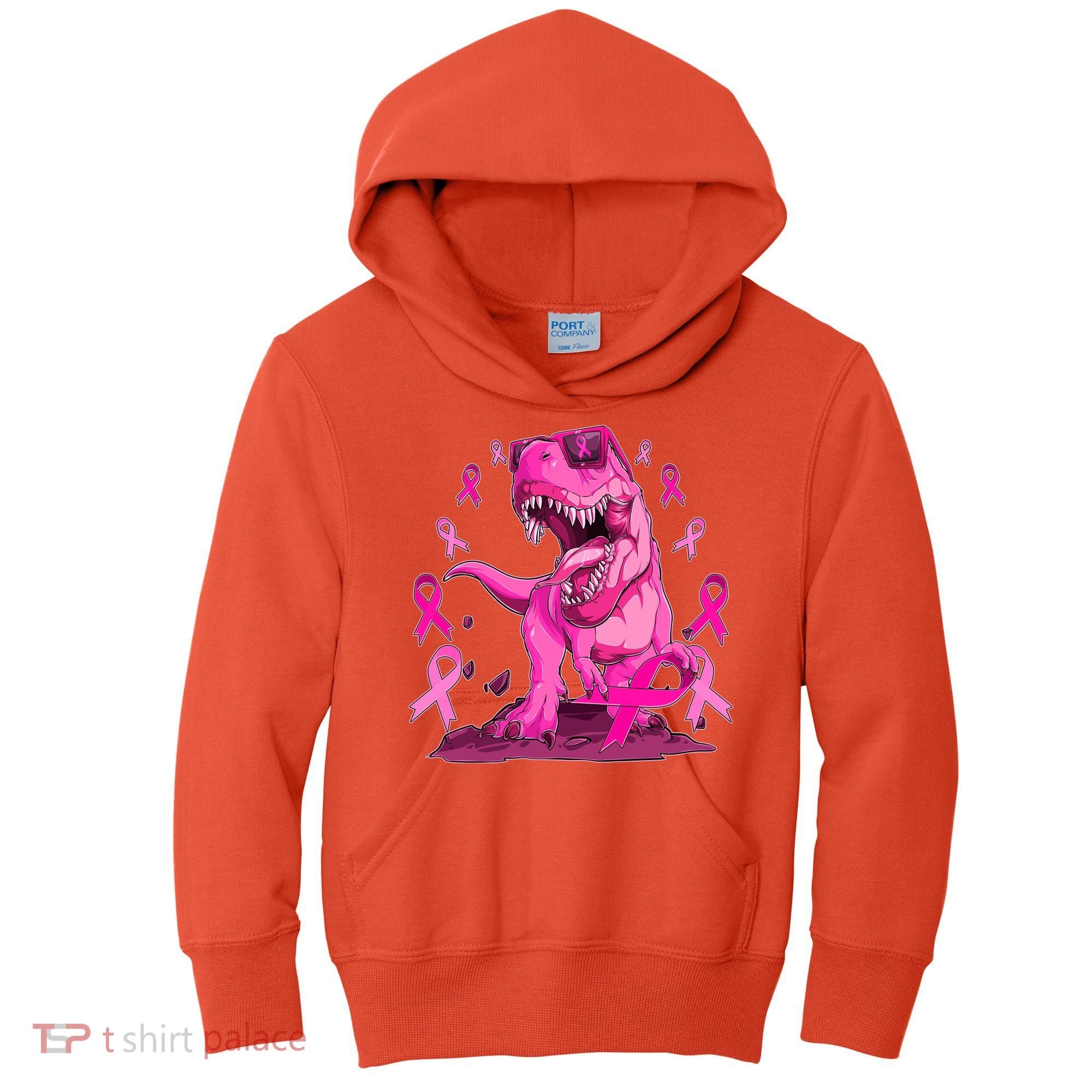 Breast Cancer Awareness Wear Pink Trex Dinosaur Kids Hoodie
