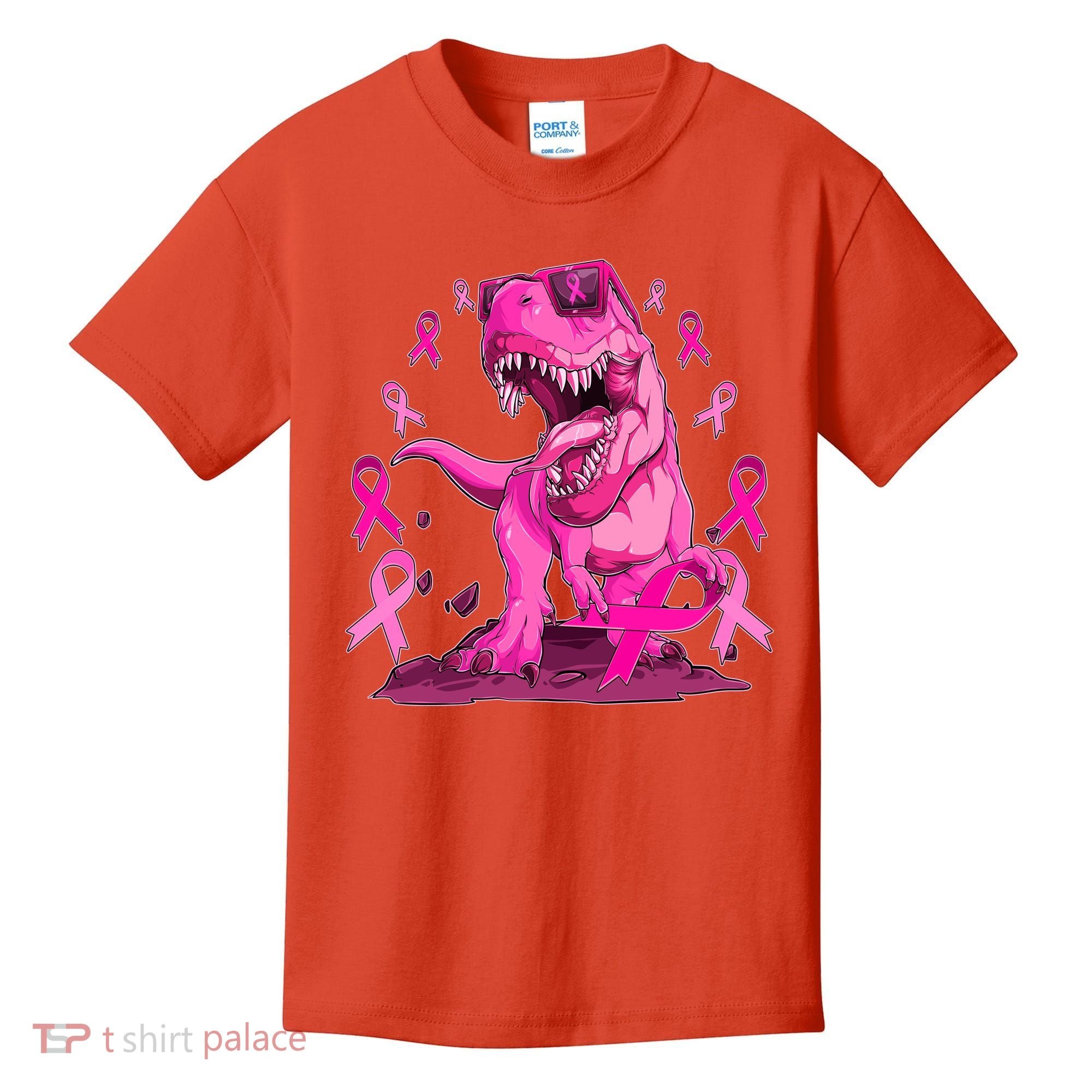 Breast Cancer Awareness Wear Pink Trex Dinosaur Kids T-Shirt
