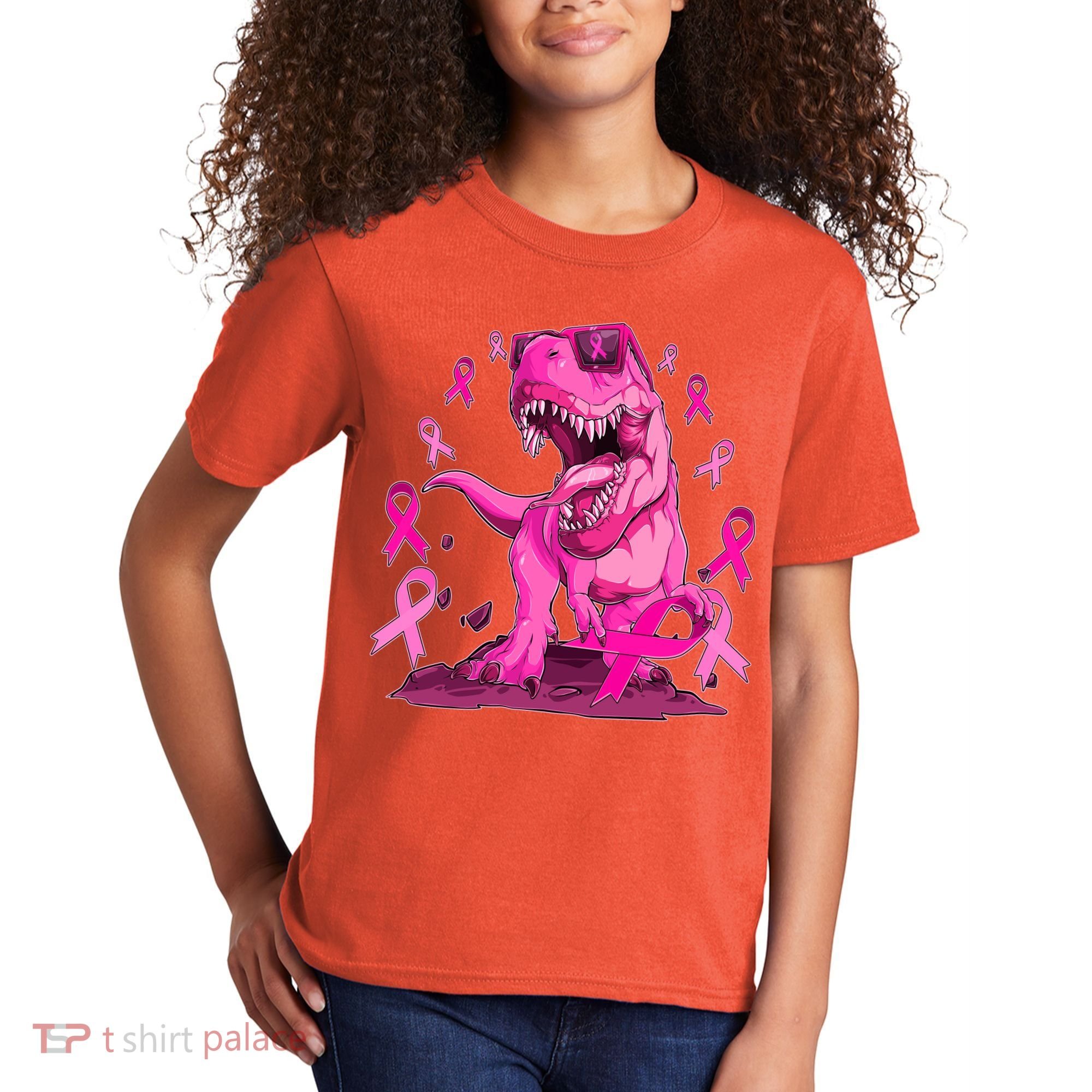 Breast Cancer Awareness Wear Pink Trex Dinosaur Kids T-Shirt