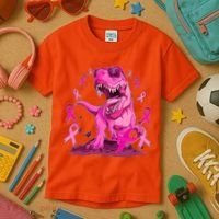 Breast Cancer Awareness Wear Pink Trex Dinosaur Kids T-Shirt thumb 3