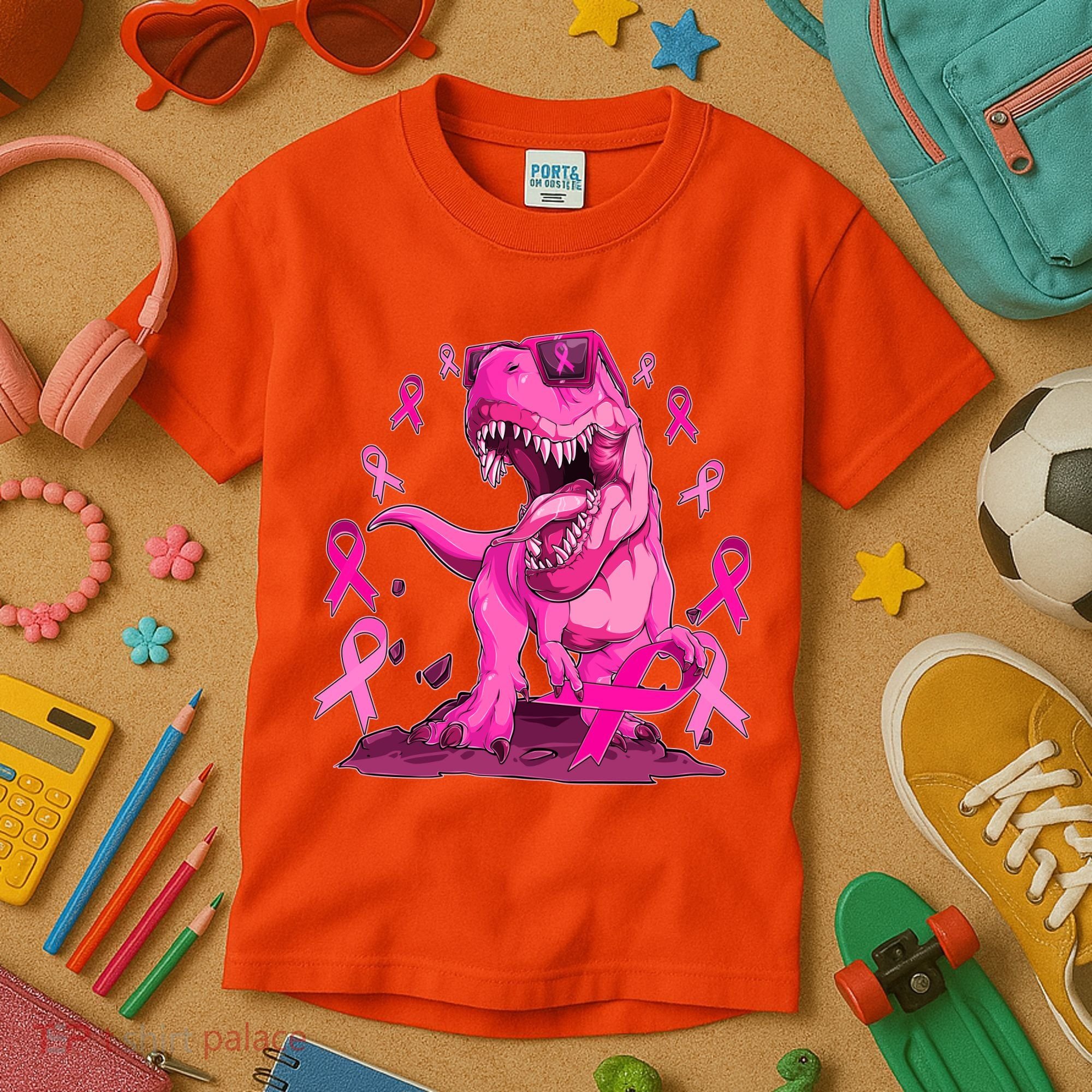 Breast Cancer Awareness Wear Pink Trex Dinosaur Kids T-Shirt