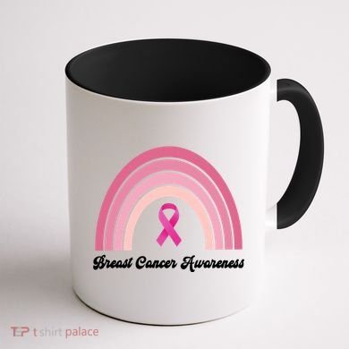 Breast Cancer Awareness Pink Rainbow Ribbon Coffee Mug back