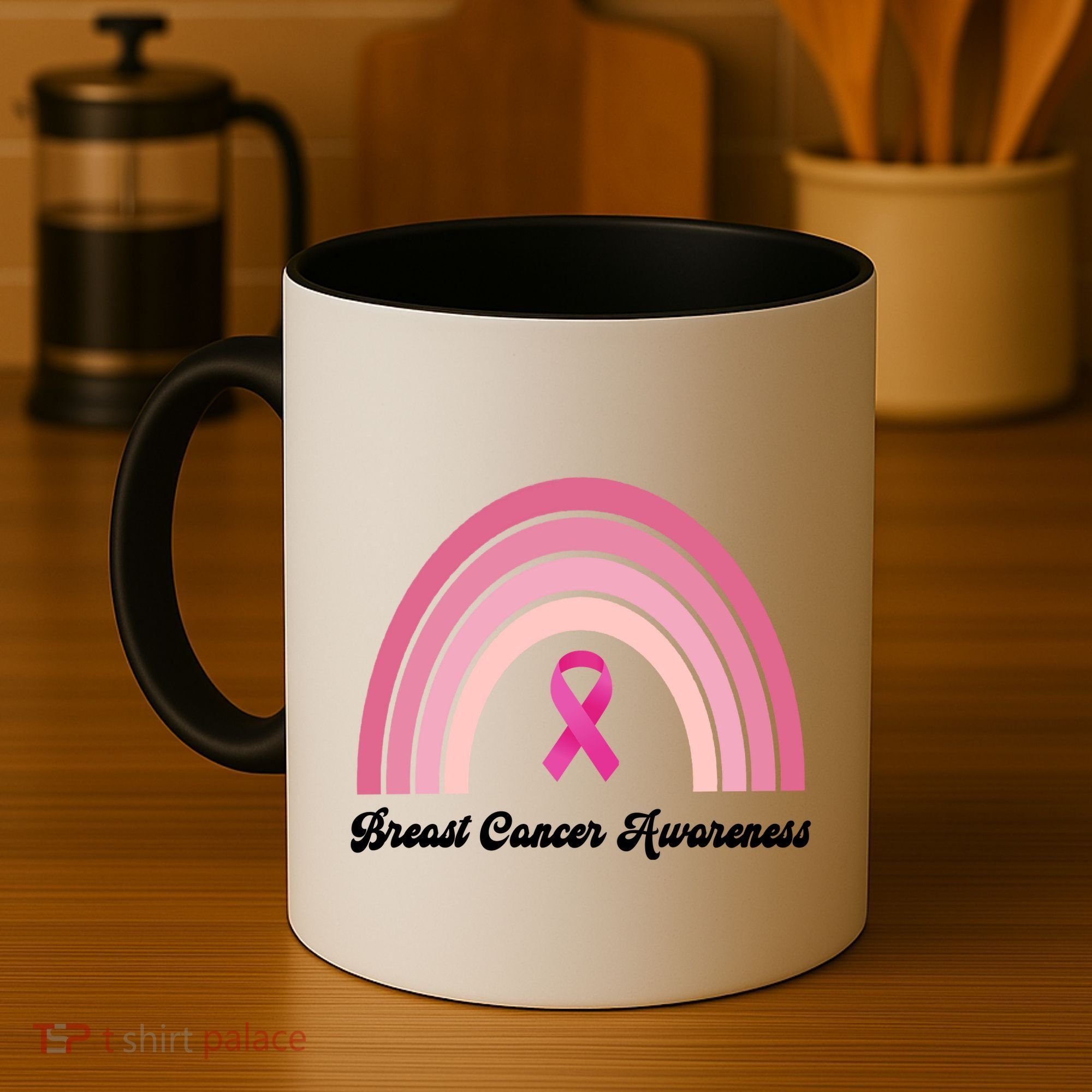 Breast Cancer Awareness Pink Rainbow Ribbon Coffee Mug