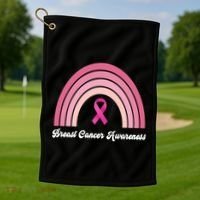 Breast Cancer Awareness Pink Rainbow Ribbon Golf Towel thumb 1