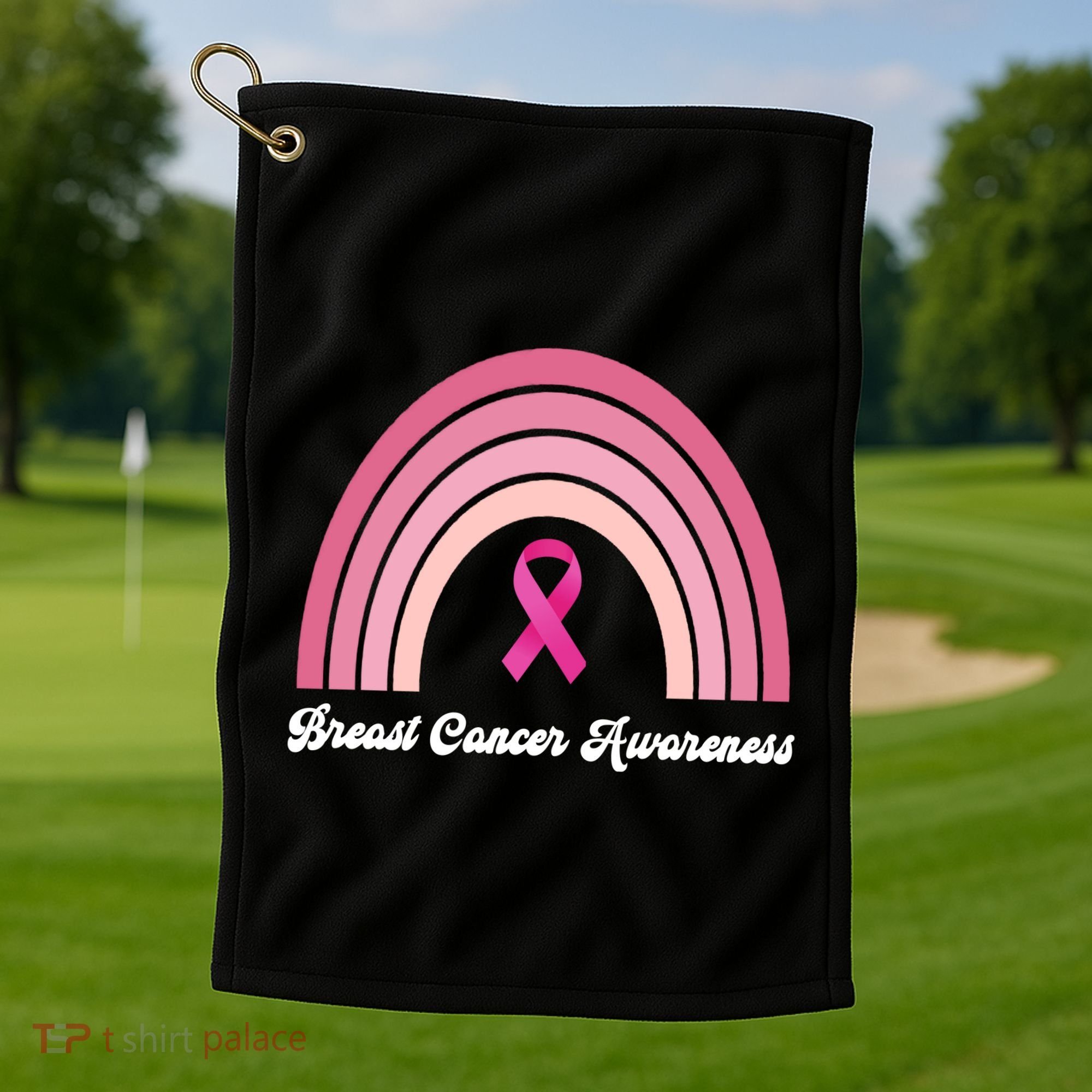 Breast Cancer Awareness Pink Rainbow Ribbon Golf Towel