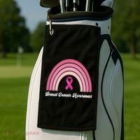 Breast Cancer Awareness Pink Rainbow Ribbon Golf Towel thumb 2