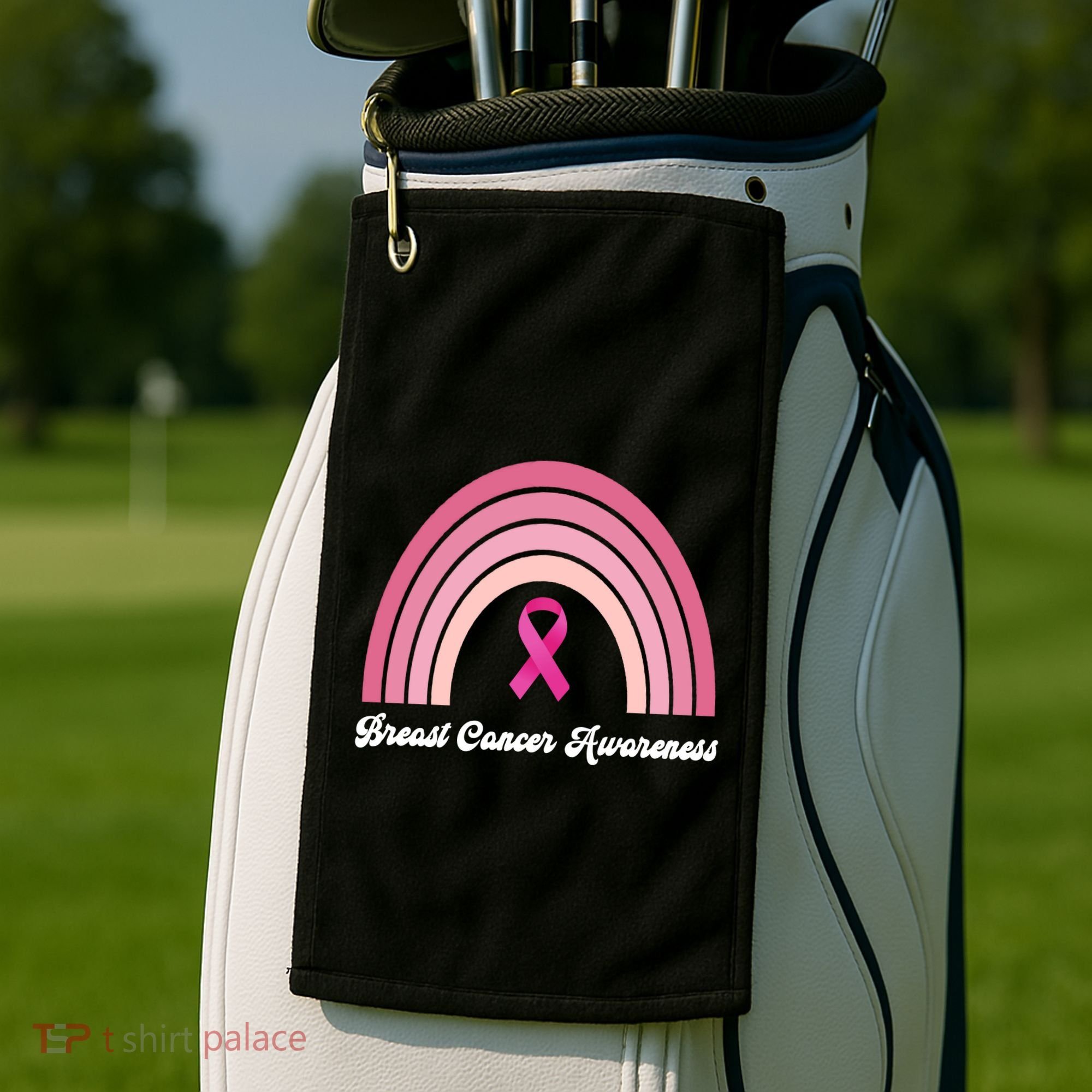 Breast Cancer Awareness Pink Rainbow Ribbon Golf Towel