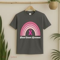 Breast Cancer Awareness Pink Rainbow Ribbon T-Shirt thumb 2