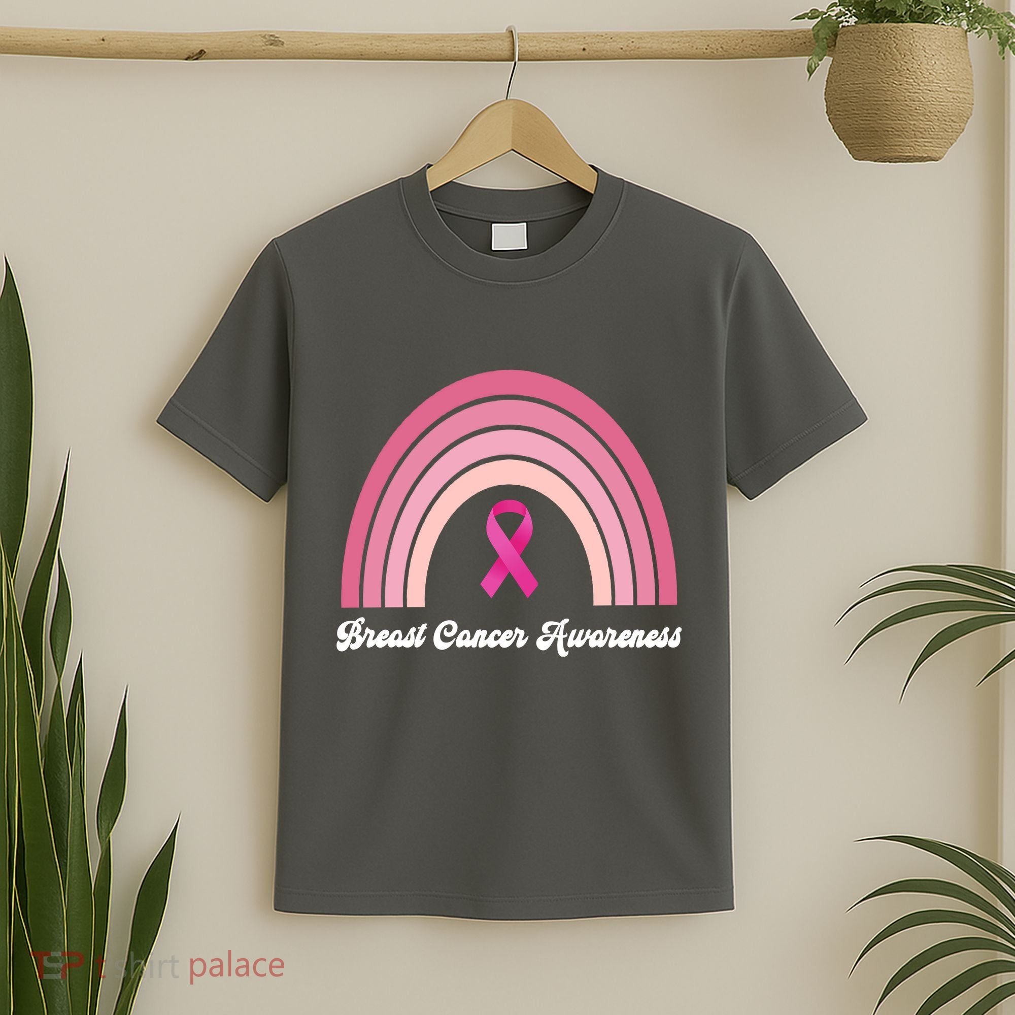 Breast Cancer Awareness Pink Rainbow Ribbon T-Shirt