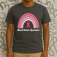 Breast Cancer Awareness Pink Rainbow Ribbon T-Shirt thumb 3