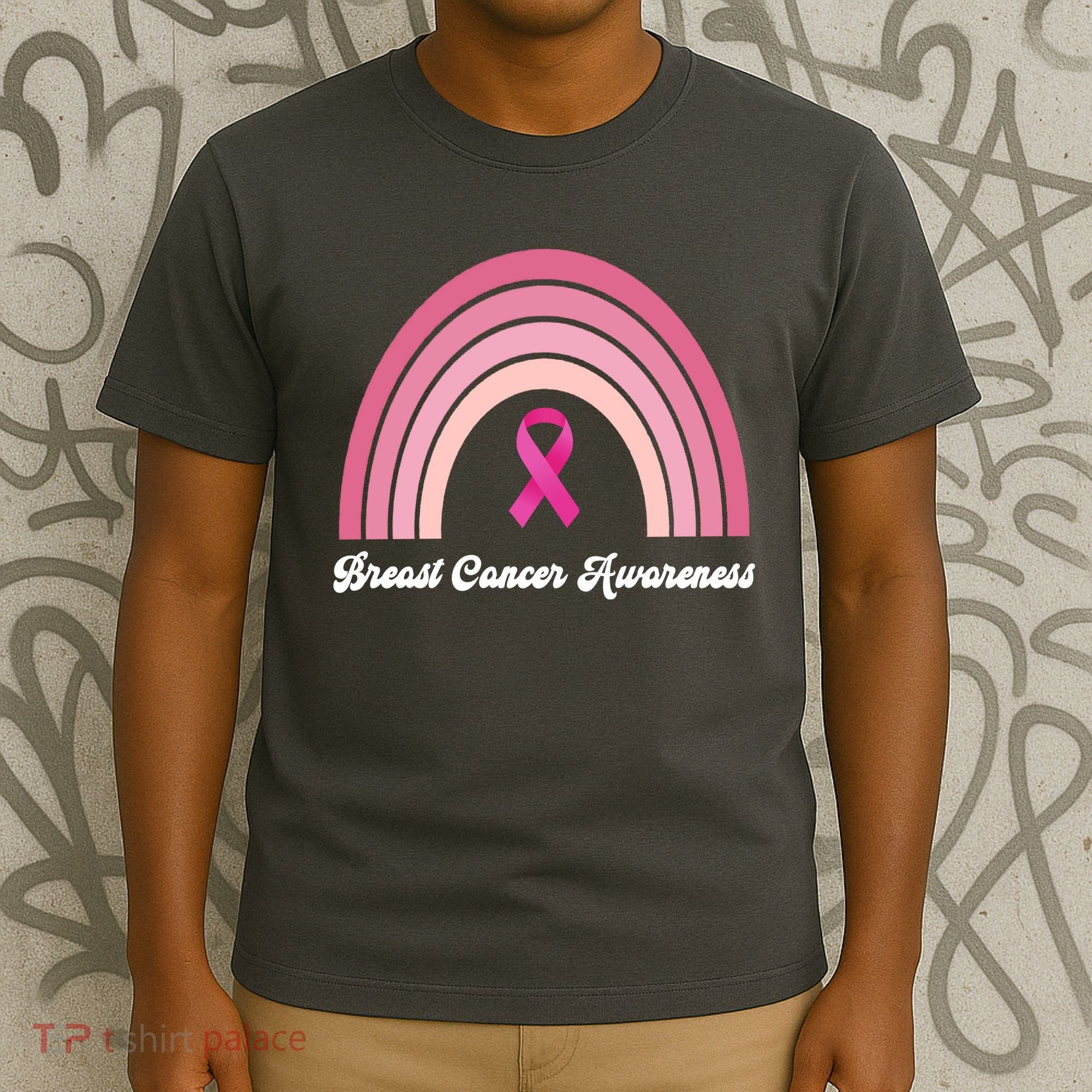 Breast Cancer Awareness Pink Rainbow Ribbon T-Shirt