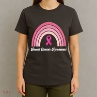 Breast Cancer Awareness Pink Rainbow Ribbon T-Shirt thumb 4