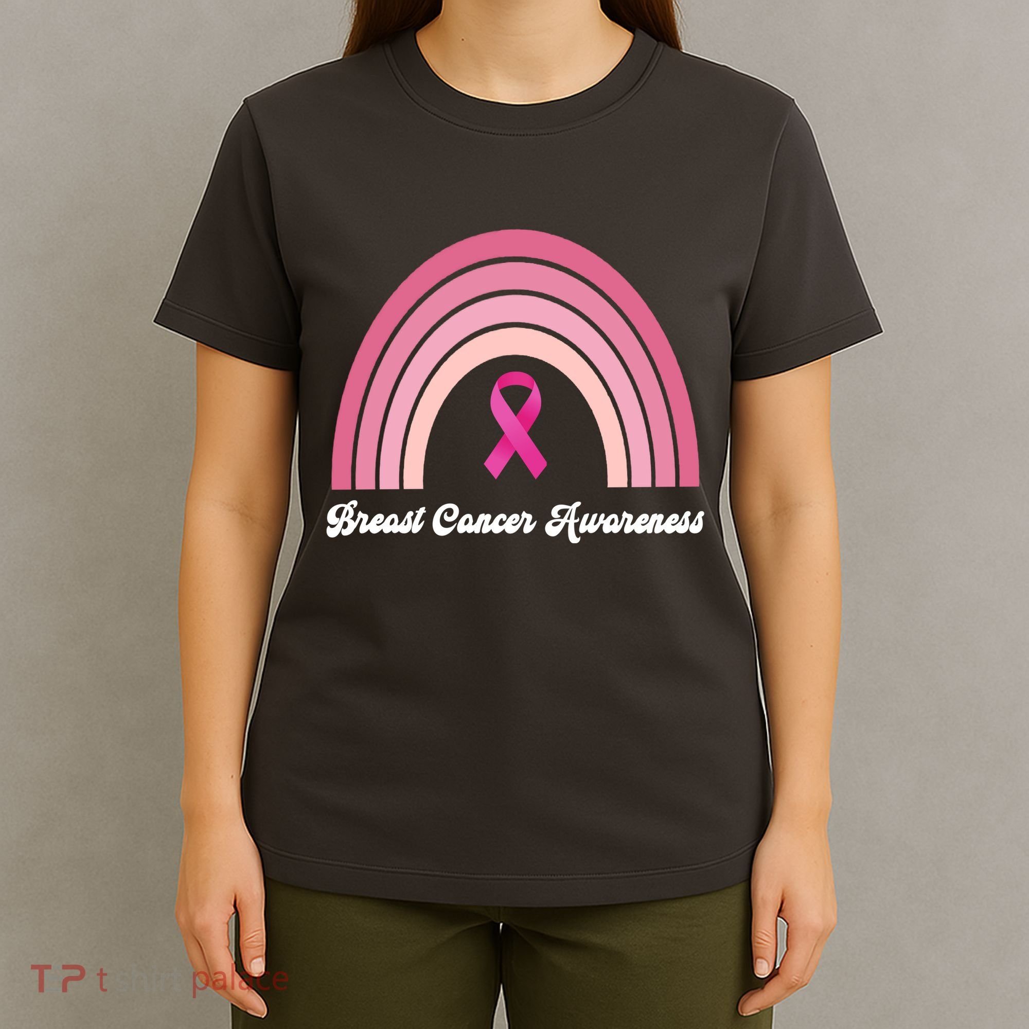 Breast Cancer Awareness Pink Rainbow Ribbon T-Shirt