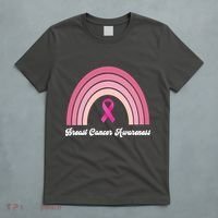 Breast Cancer Awareness Pink Rainbow Ribbon T-Shirt thumb 5