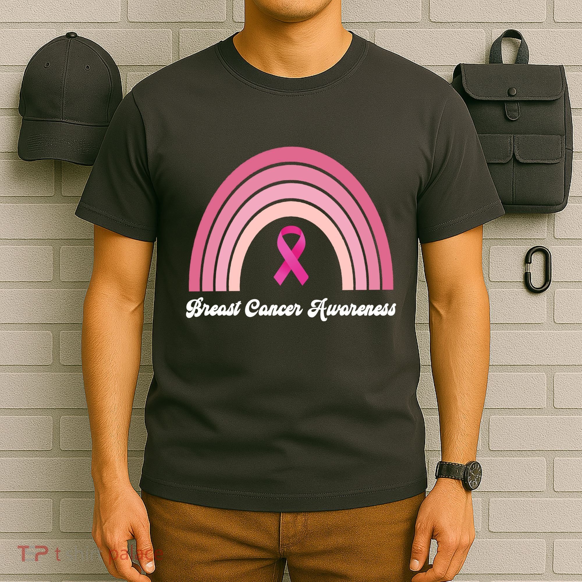 Breast Cancer Awareness Pink Rainbow Ribbon T-Shirt