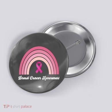 Breast Cancer Awareness Pink Rainbow Ribbon Button