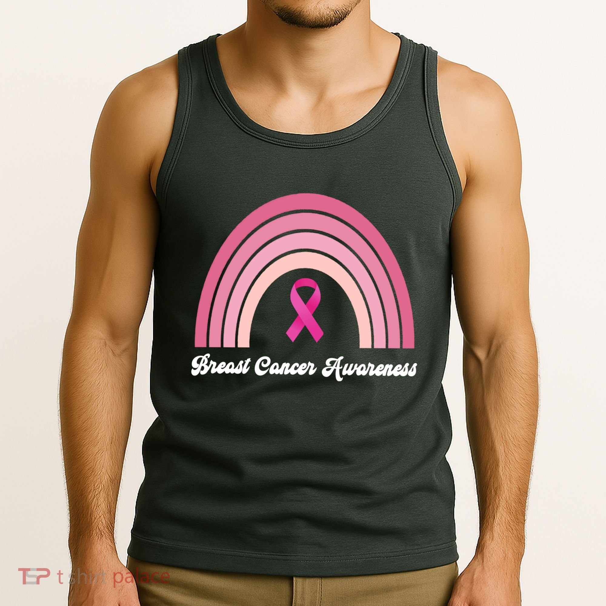 Breast Cancer Awareness Pink Rainbow Ribbon Tank Top