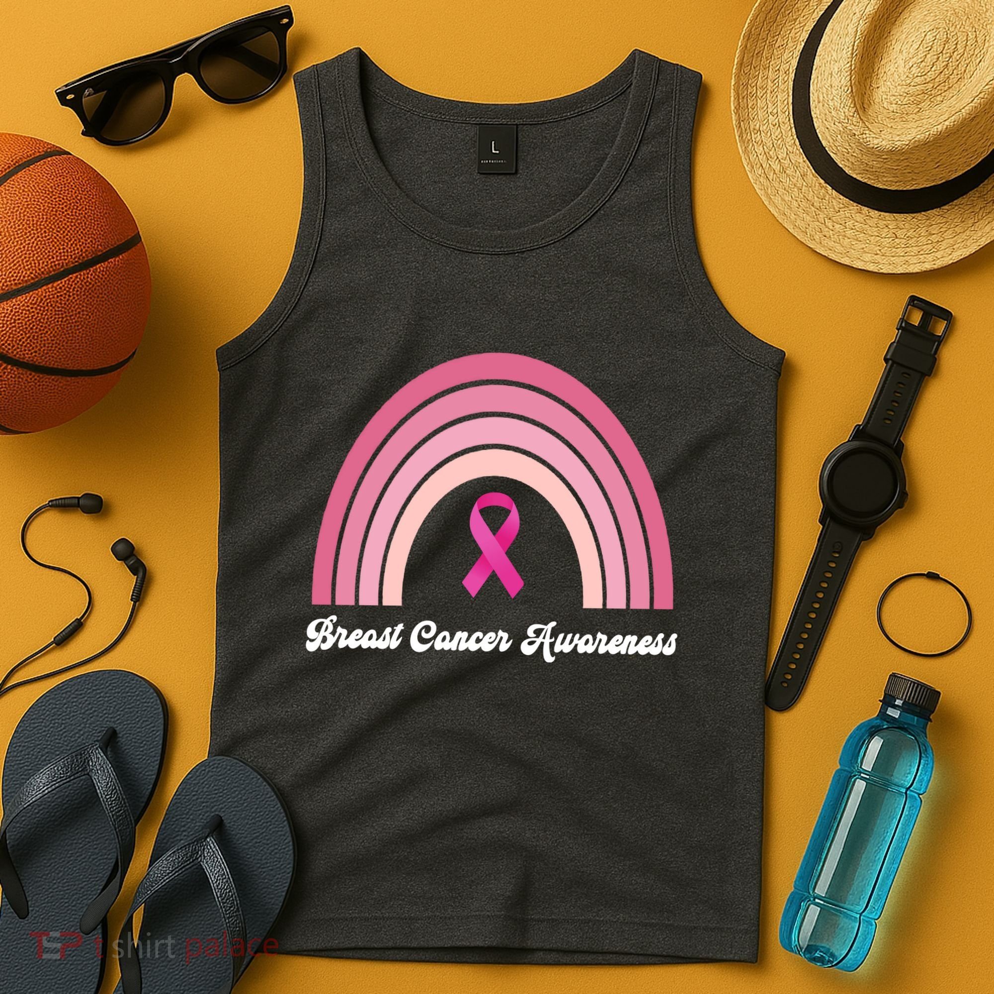 Breast Cancer Awareness Pink Rainbow Ribbon Tank Top