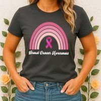 Breast Cancer Awareness Pink Rainbow Ribbon Women's T-Shirt thumb 2