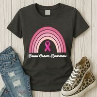 Breast Cancer Awareness Pink Rainbow Ribbon Women's T-Shirt thumb 3