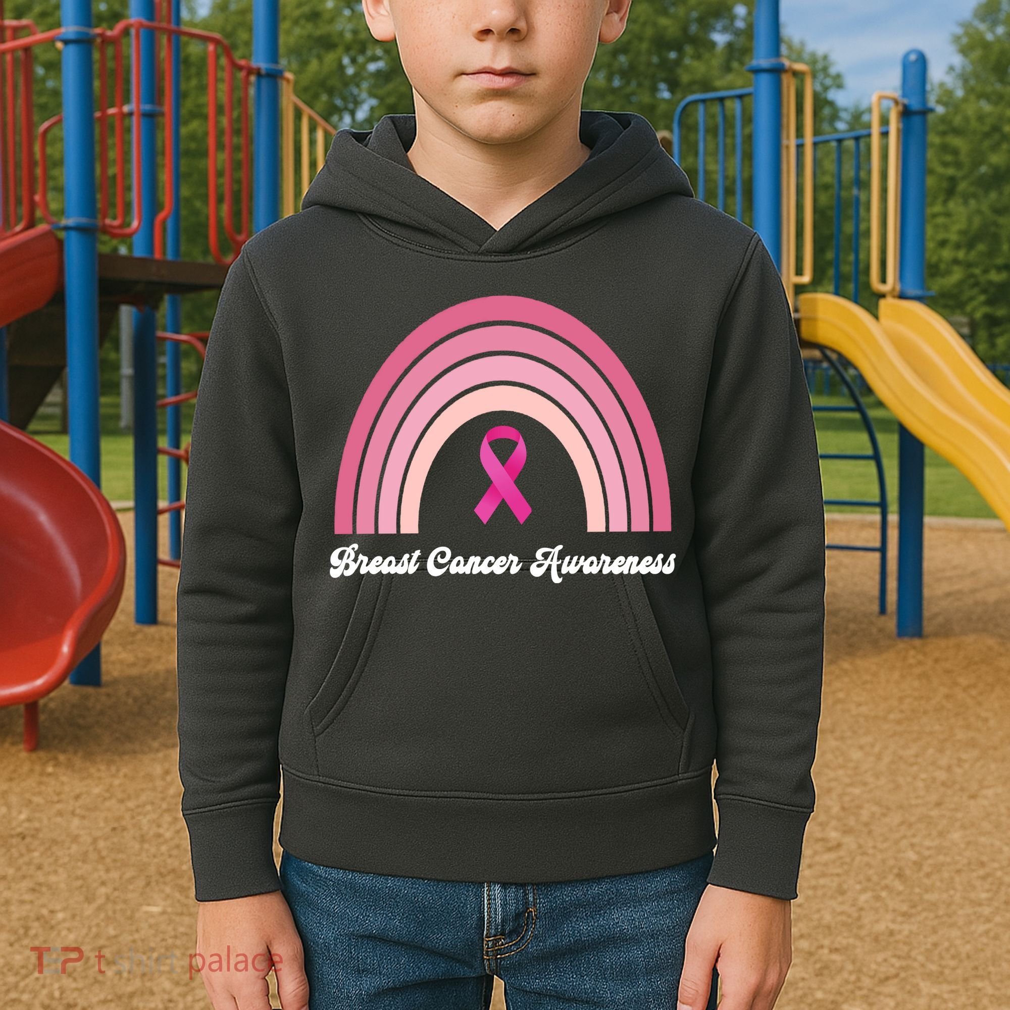 Breast Cancer Awareness Pink Rainbow Ribbon Kids Hoodie