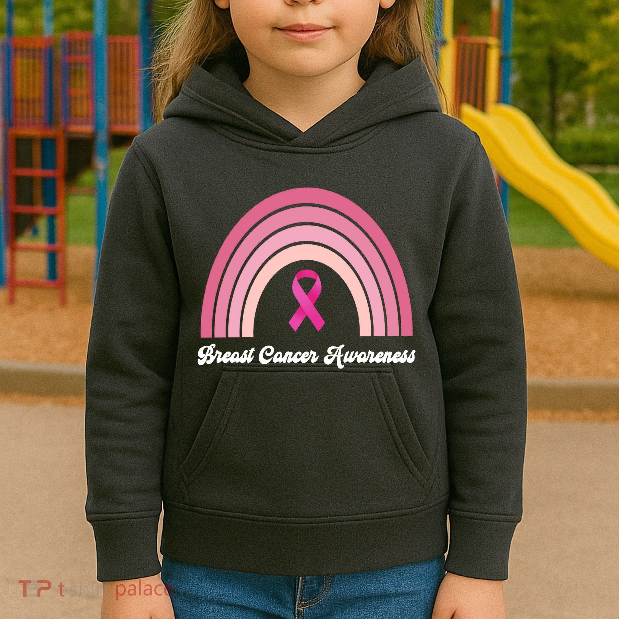 Breast Cancer Awareness Pink Rainbow Ribbon Kids Hoodie