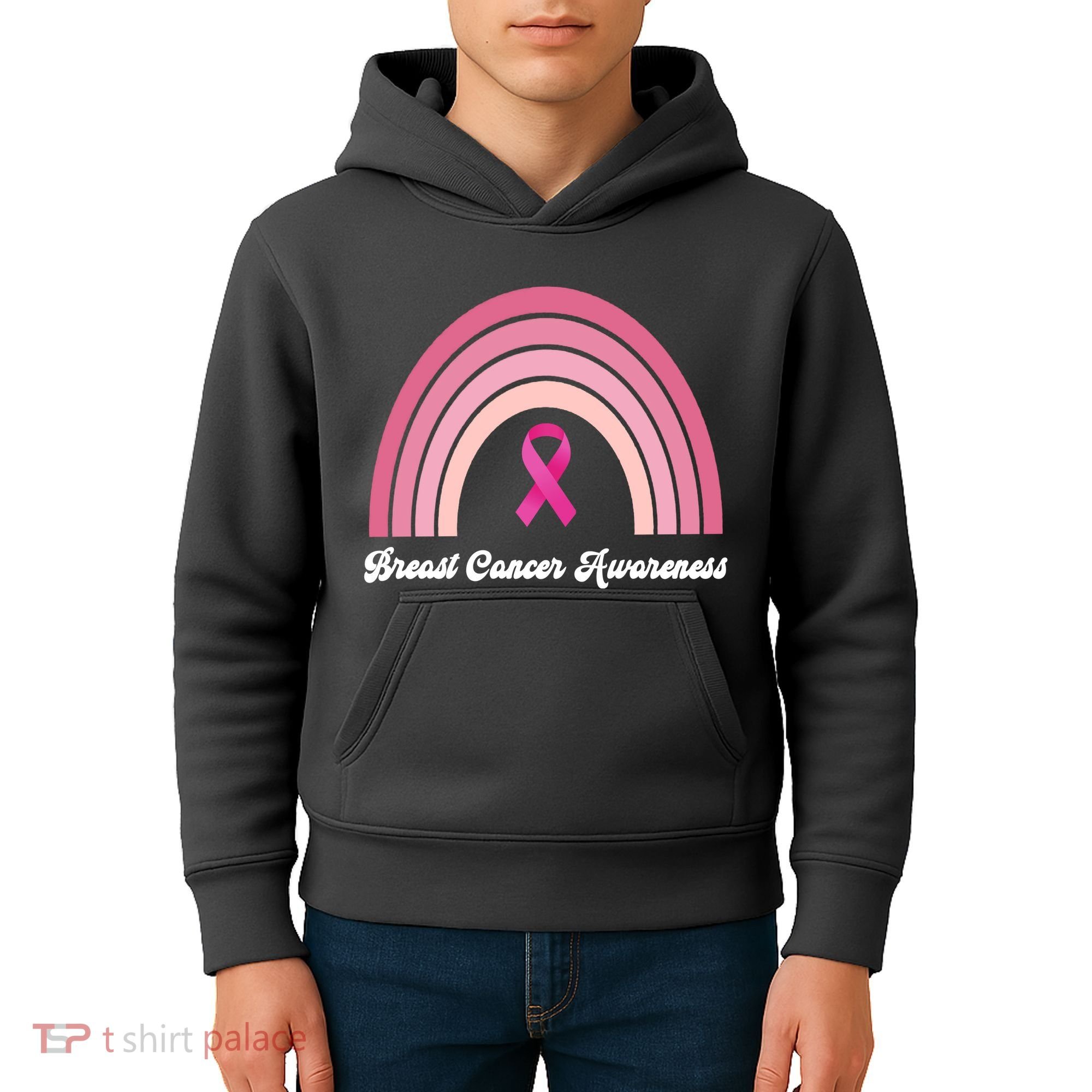 Breast Cancer Awareness Pink Rainbow Ribbon Kids Hoodie
