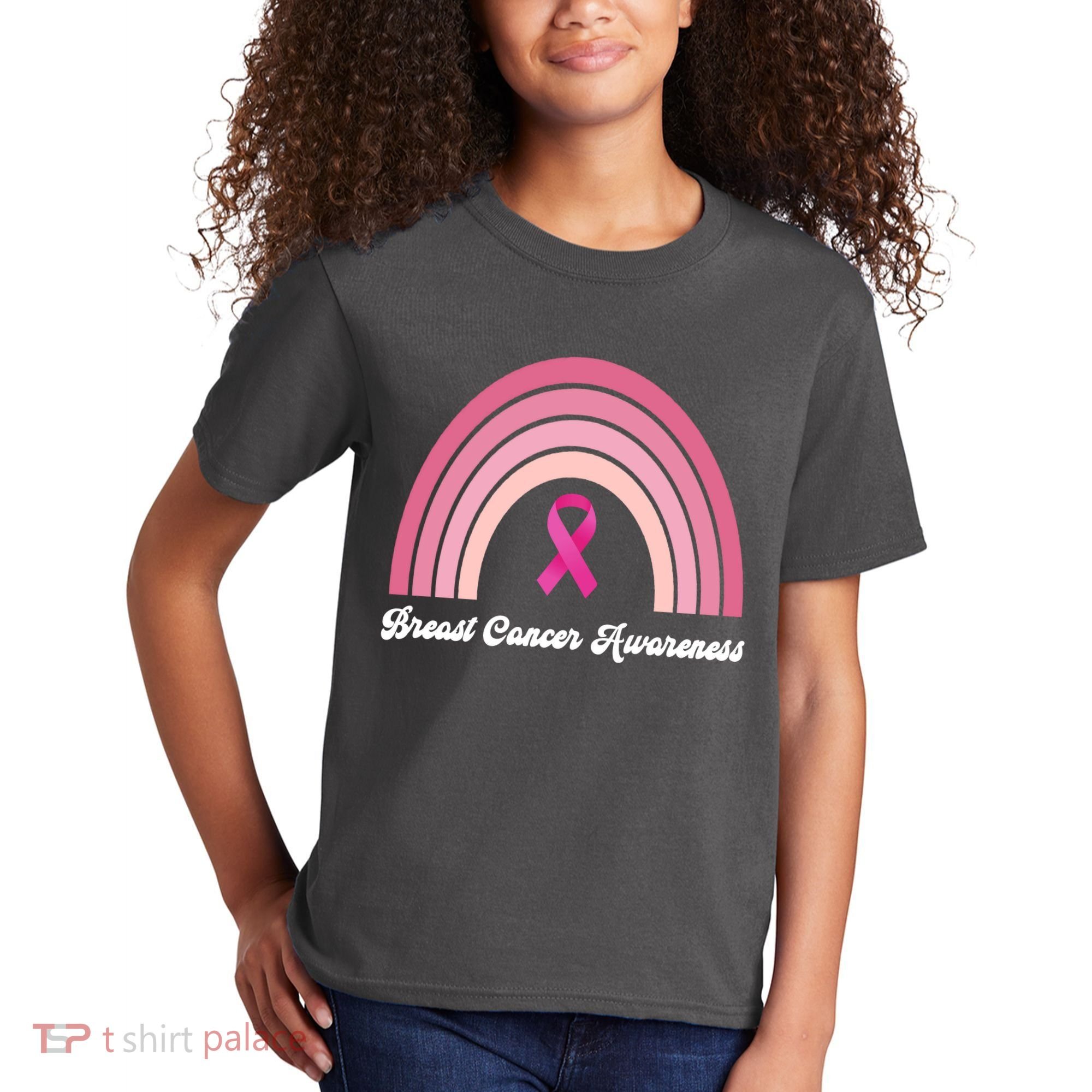 Breast Cancer Awareness Pink Rainbow Ribbon Kids T-Shirt