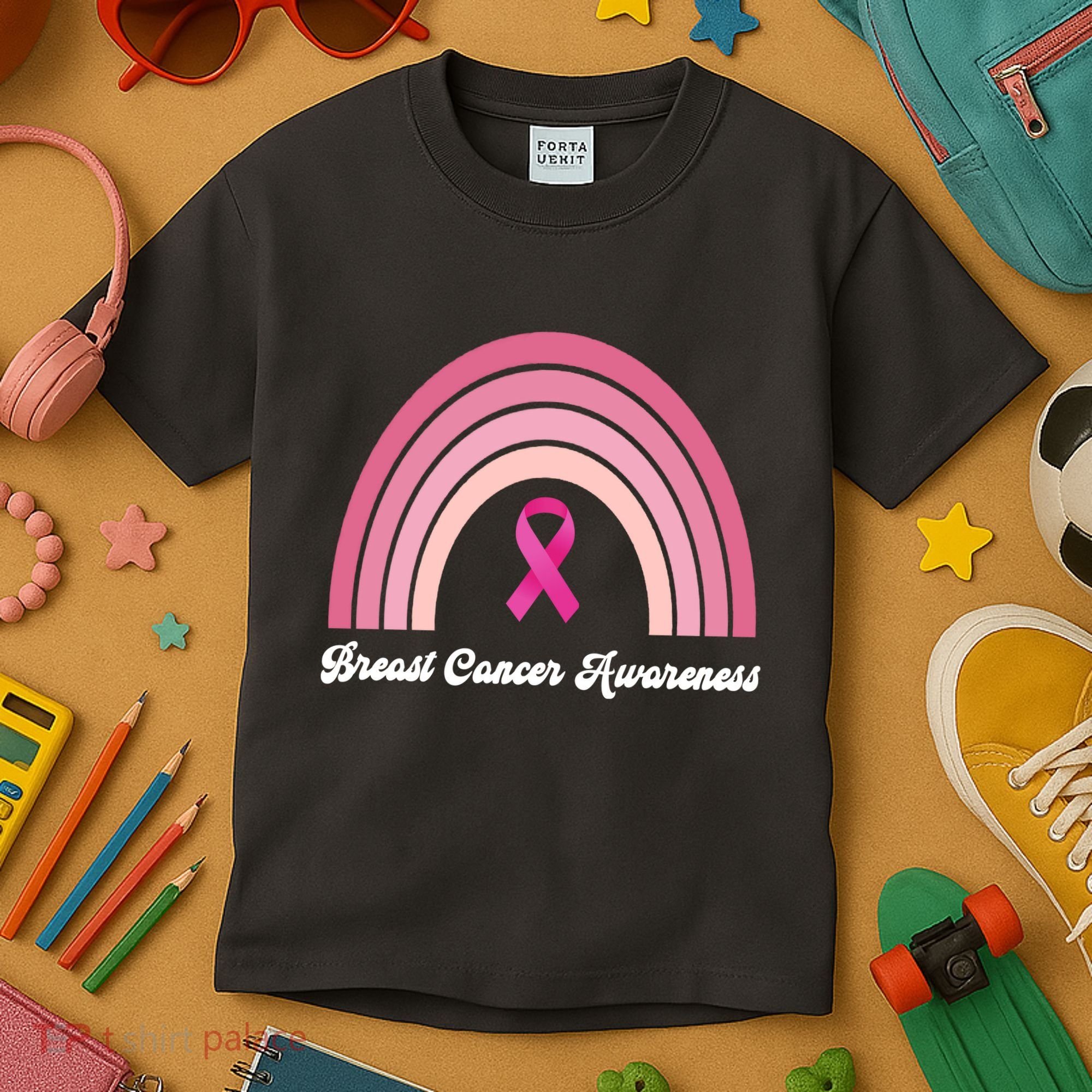 Breast Cancer Awareness Pink Rainbow Ribbon Kids T-Shirt