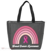 Breast Cancer Awareness Pink Rainbow Ribbon Tote Bag thumb 0