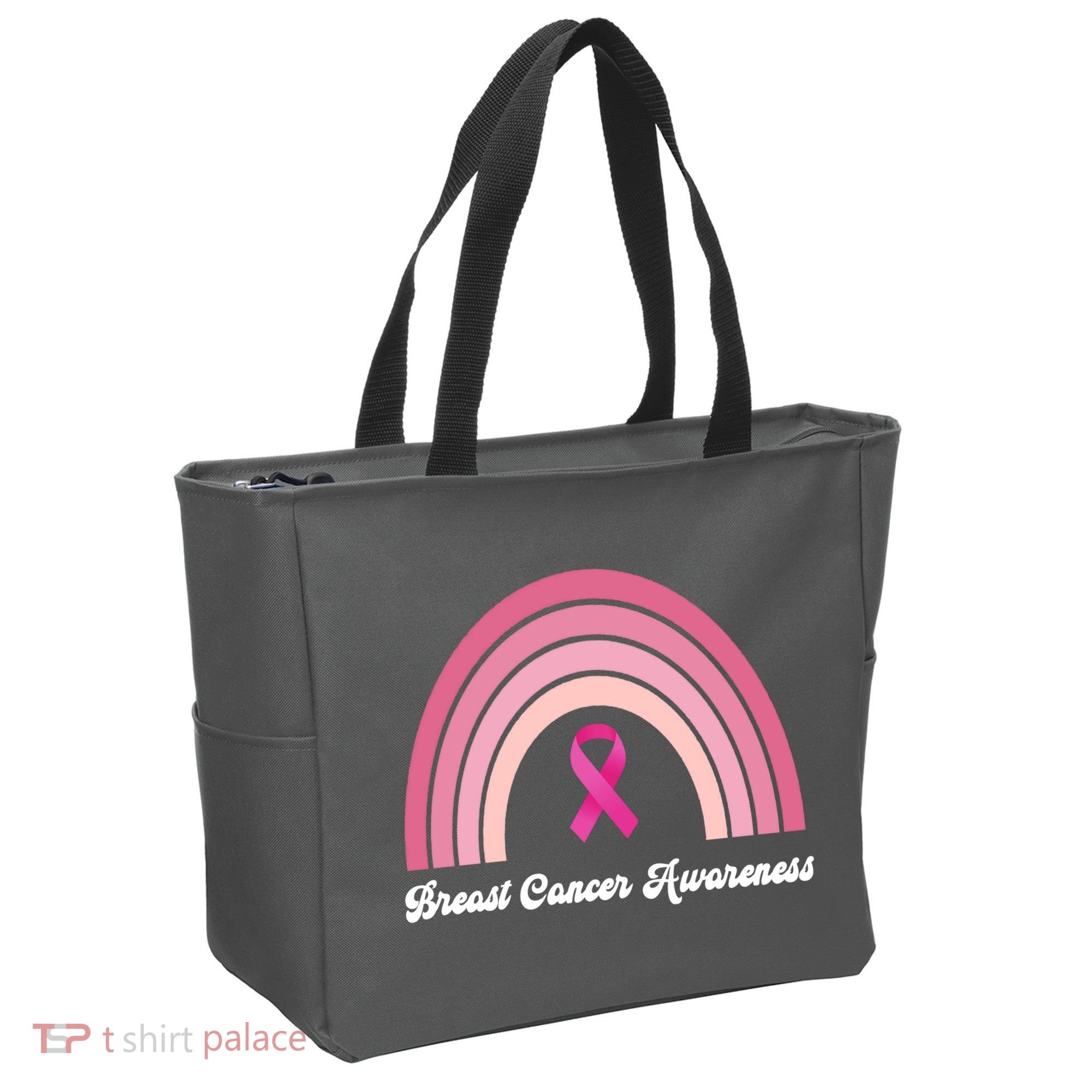 Breast Cancer Awareness Pink Rainbow Ribbon Tote Bag