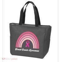 Breast Cancer Awareness Pink Rainbow Ribbon Tote Bag thumb 3