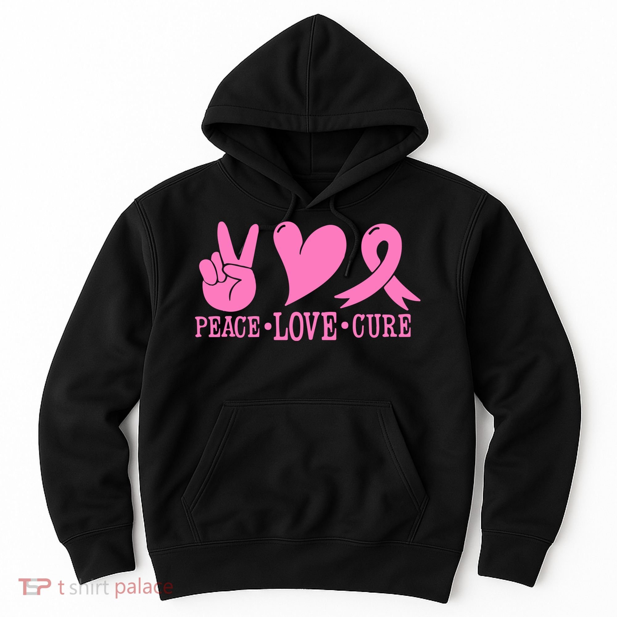 Breast Cancer Awareness Peace Love Cure Pink Ribbon Gift Hoodie
