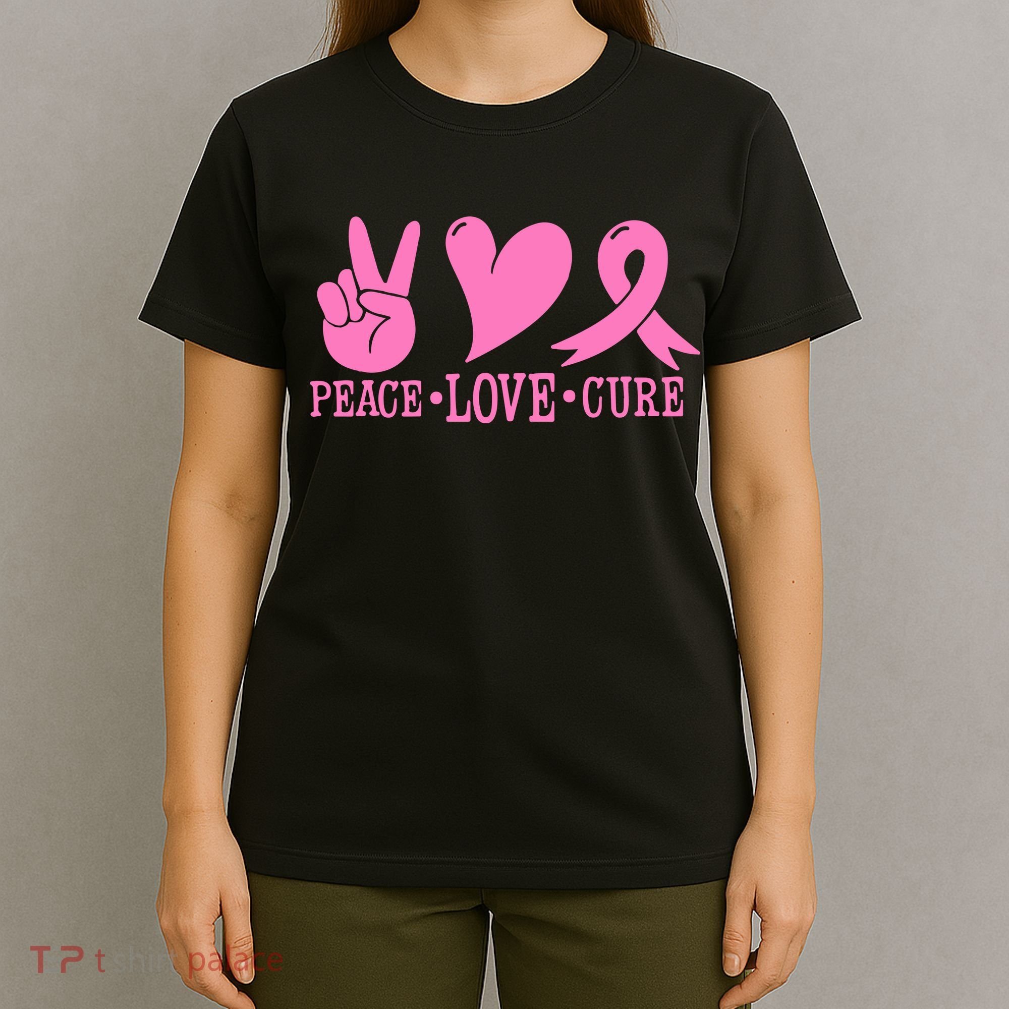 Breast Cancer Awareness Peace Love Cure Pink Ribbon Gift T-Shirt