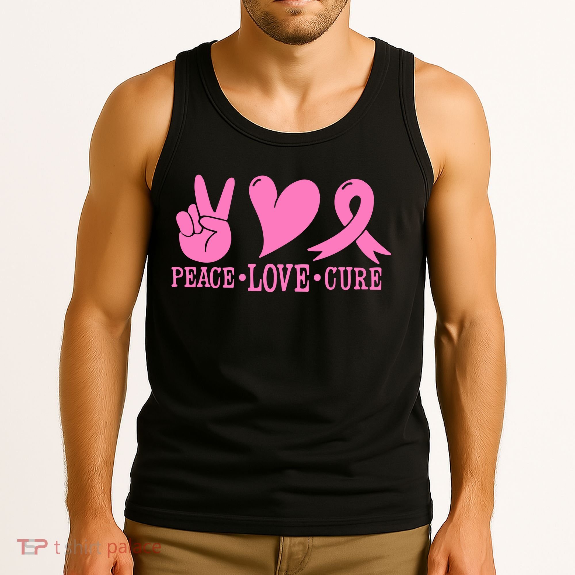 Breast Cancer Awareness Peace Love Cure Pink Ribbon Gift Tank Top