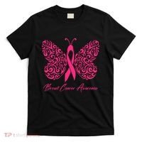 Breast Cancer Awareness Pink Butterfly Ribbon T-Shirt thumb 0