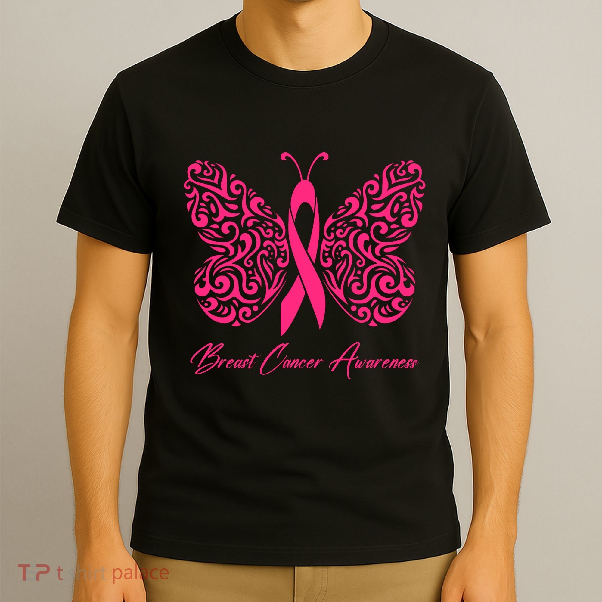 Breast Cancer Awareness Pink Butterfly Ribbon T-Shirt