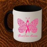 Breast Cancer Awareness Pink Butterfly Ribbon Coffee Mug thumb 2