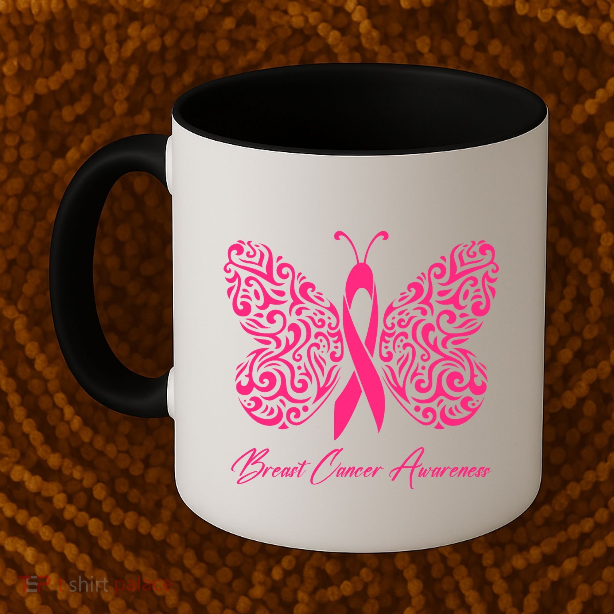 Breast Cancer Awareness Pink Butterfly Ribbon Coffee Mug