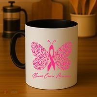 Breast Cancer Awareness Pink Butterfly Ribbon Coffee Mug thumb 4