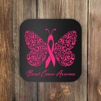 Breast Cancer Awareness Pink Butterfly Ribbon Coaster thumb 0
