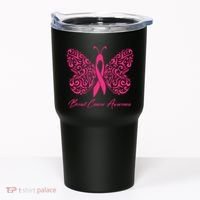 Breast Cancer Awareness Pink Butterfly Ribbon Tumbler thumb 0