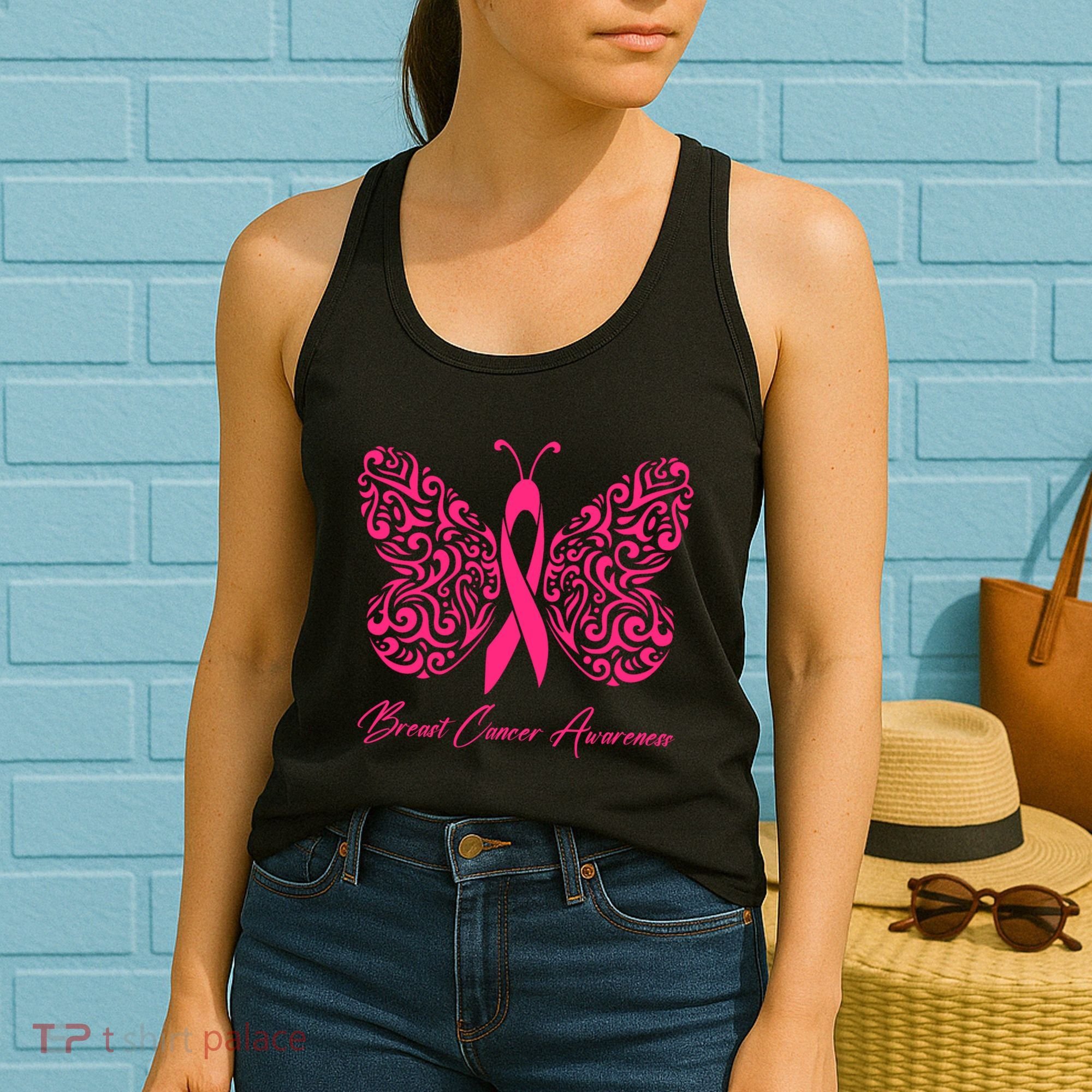 Breast Cancer Awareness Pink Butterfly Ribbon Women's Tank Top