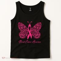 Breast Cancer Awareness Pink Butterfly Ribbon Tank Top thumb 2
