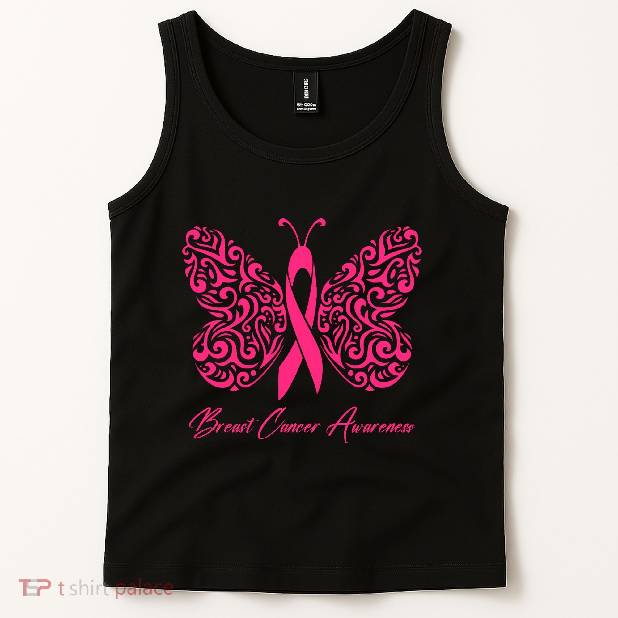 Breast Cancer Awareness Pink Butterfly Ribbon Tank Top